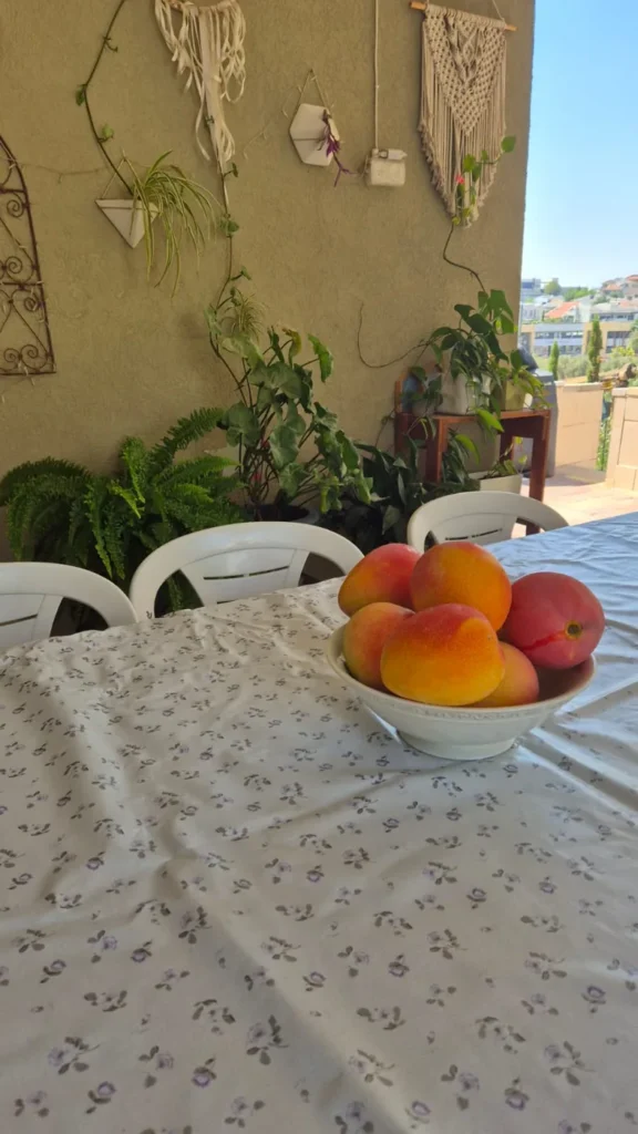 אווירה במרפסת: שולחן ערוך ומוכן לאורחים