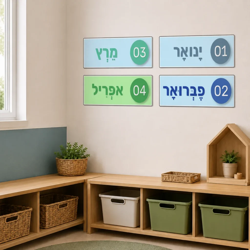 כרטיס חודש לועזי על לוח שעם בכיתה