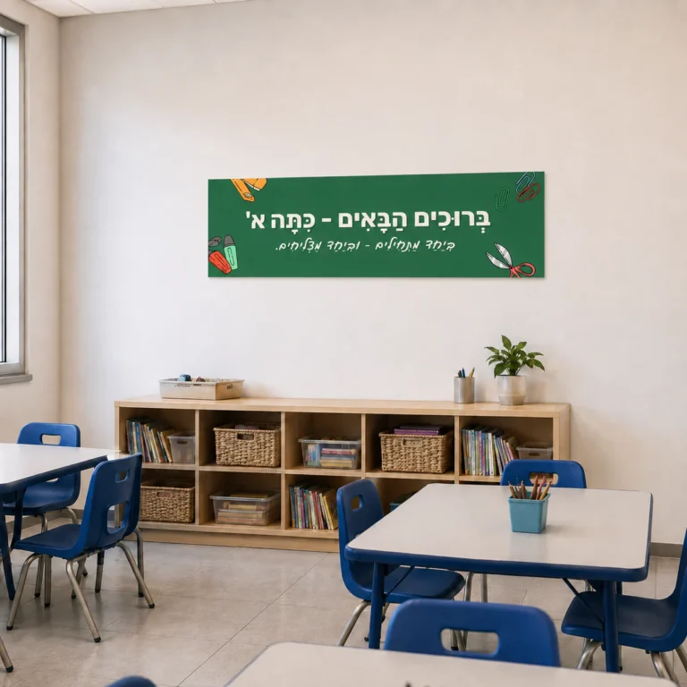שלט ברוכים הבאים לכיתה א', לוח ירוק